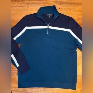 Banana Republic Men's Quarter Zip Pullover Sweater Sz L Green/Blue Striped